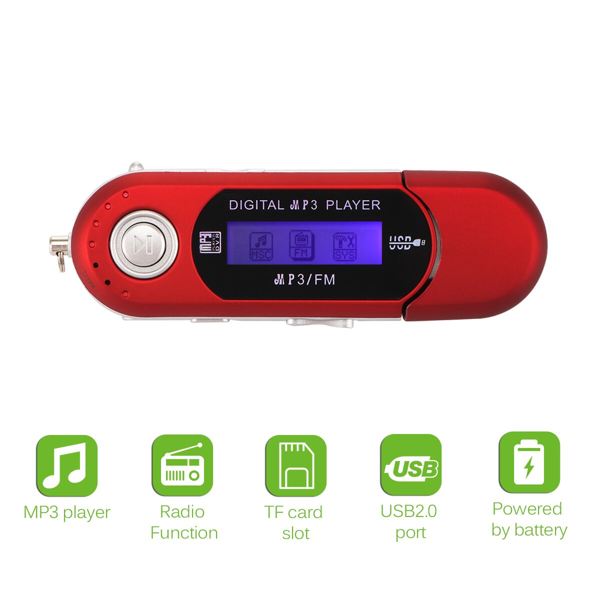 Mini Portable USB Digital MP3 Player FM Radio hear music Sleek And MP3 Player Support 32GB TF Card card & FM Radio
