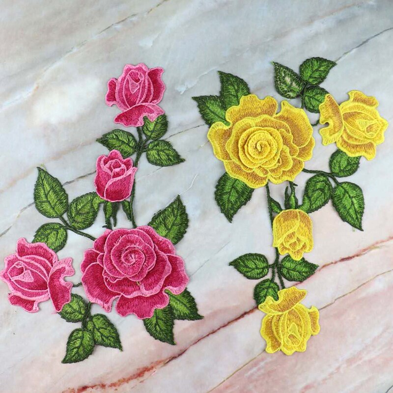 1pc Red Rose Patch Embroidered Sewing On Patch Flower Iron On Patch Stickers Clothes Badge Sewing Fabric Applique Accessories