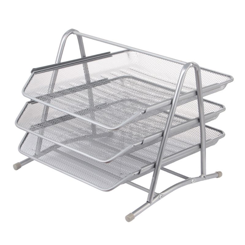 3 Tier Metal Mesh Document Rack File Holder Letter Tray for Home Office Desk Organizer Supplies H55F