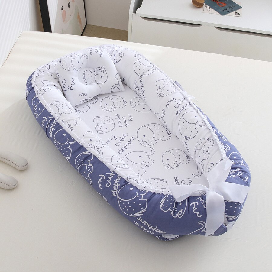 Abnehmbaren Baby Nest Laufstall Schlafzimmer Decor Kinder Kindergarten Bett Spielen Krippe Bettwäsche Wiege: blue   elephant