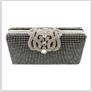 Sølv guld glitrende diamanter aftentaske clutch pung begge sider rhinestones kvinder krone clutch tasker: Sort