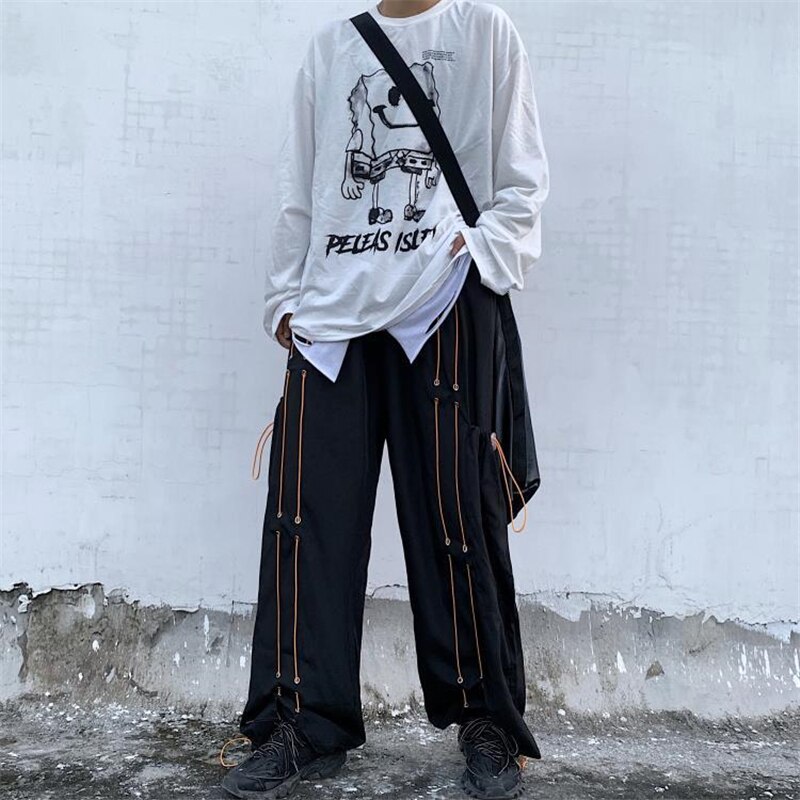 Harajuku gotisk løse bukser med vide ben herre joggebukser i koreansk stil par joggebukser trend retro mørk ispedd underdel