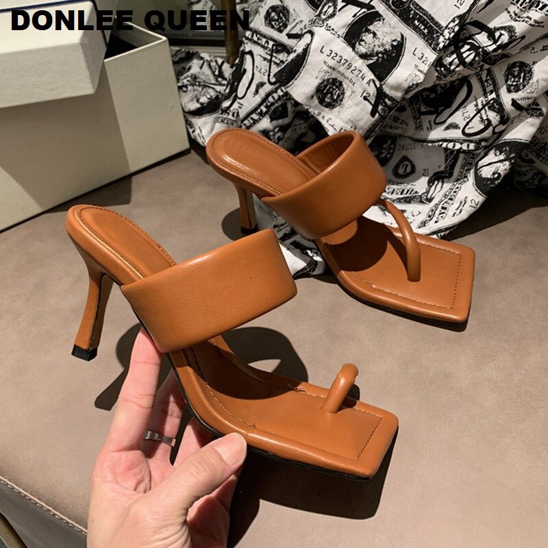 Hoge Hakken Sandalen Slippers Vrouwen Dunne Hakken Slippers Vierkante Teen Slides Party Schoenen Sandaal Schoenen Vrouwen Slipper slide