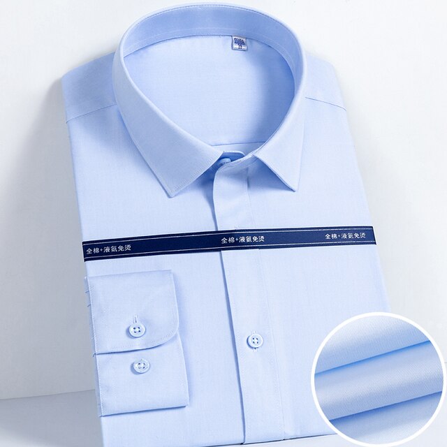 Men's 100% Cotton Non-iron Long Sleeve Solid Basic Dress Shirt Pocket-less Standard-fit Formal Business Classic Shirts: Light Blue / 45