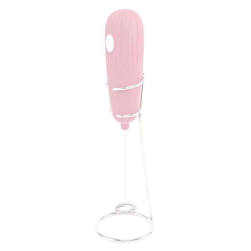 Milk Frother Handheld Electric Whisk Foamer Maker for Coffee Latte Chocolate Egg Mixer with Stand: Pink