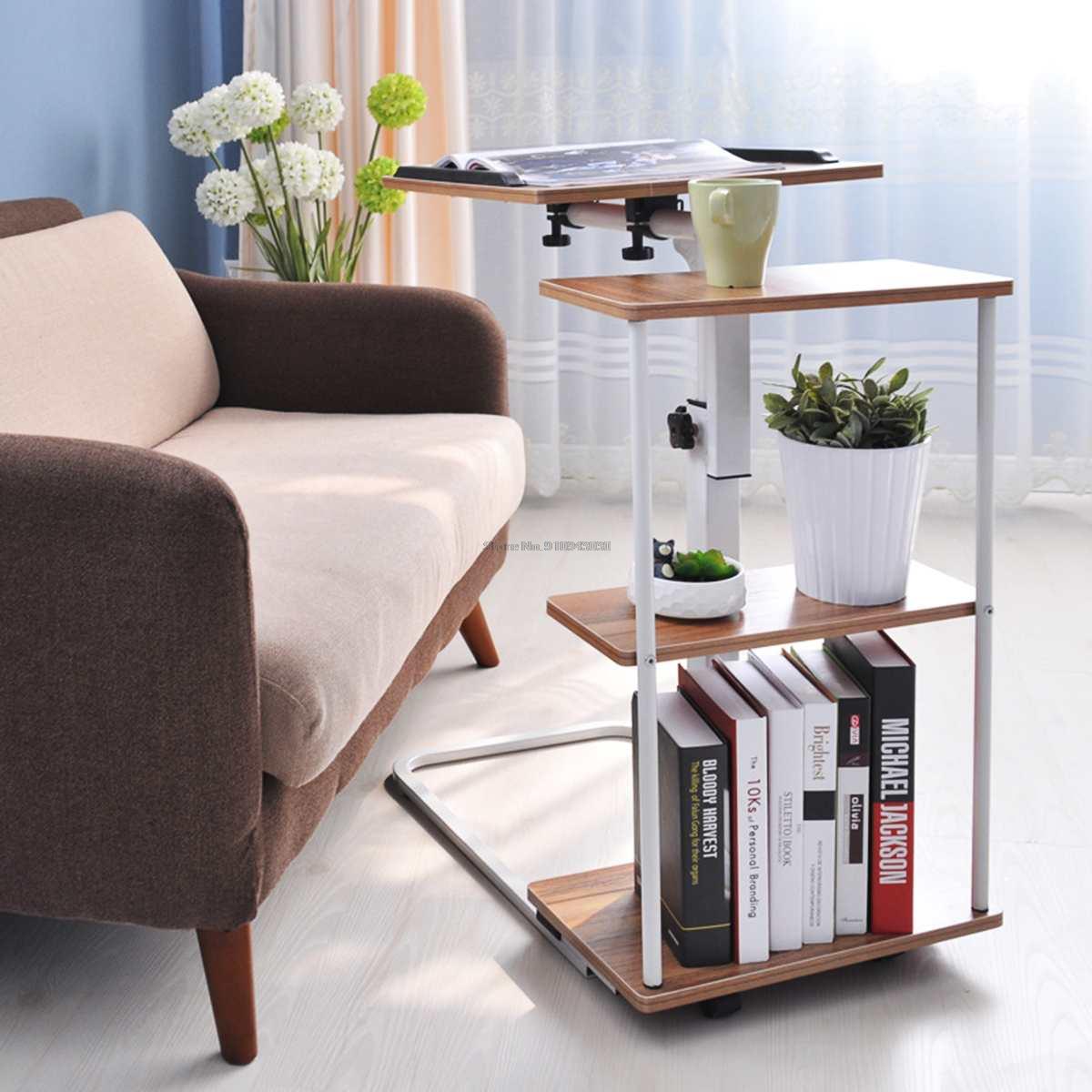 Large size Desktop Computer Table Adjustable Portable Laptop Desk Rotate Laptop Bed Table Can be Lifted Standing Desk with Wheel