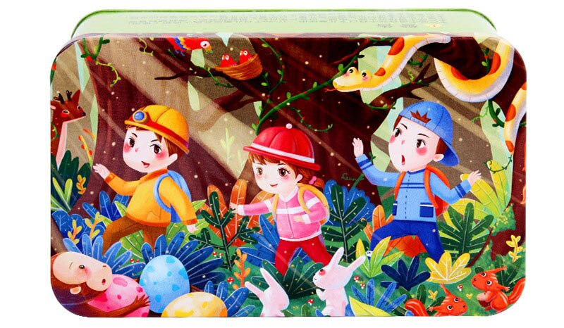 200 Pieces Wooden Puzzle Iron box Child Cartoon Animals Wood Jigsaw Puzzles Toy Kid Educational Learning Toys for Christmas: 12