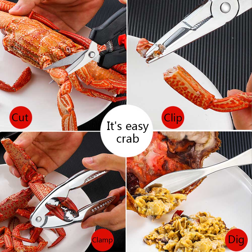 Juego de pinzas de acero inoxidable para comer cangrejo, pinzas de acero inoxidable para pelar camarones, langosta, utensilios para mariscos, galletas, cucharas, accesorios de cocina, 6 piezas