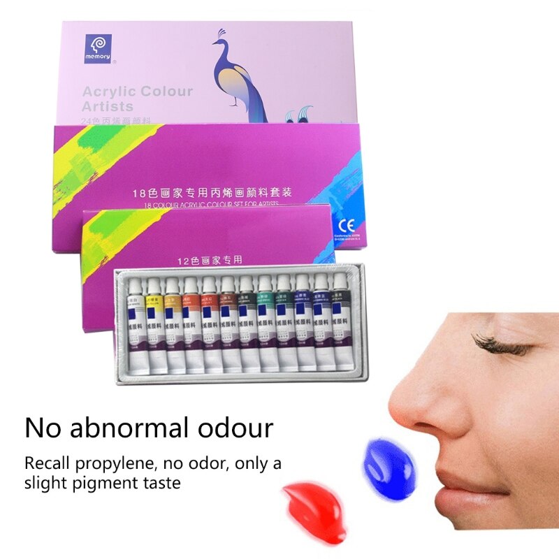 24 Colors 12ML Tube Acrylic Paint set Art Painting Drawing Tools For Kids DIY Water-resistant