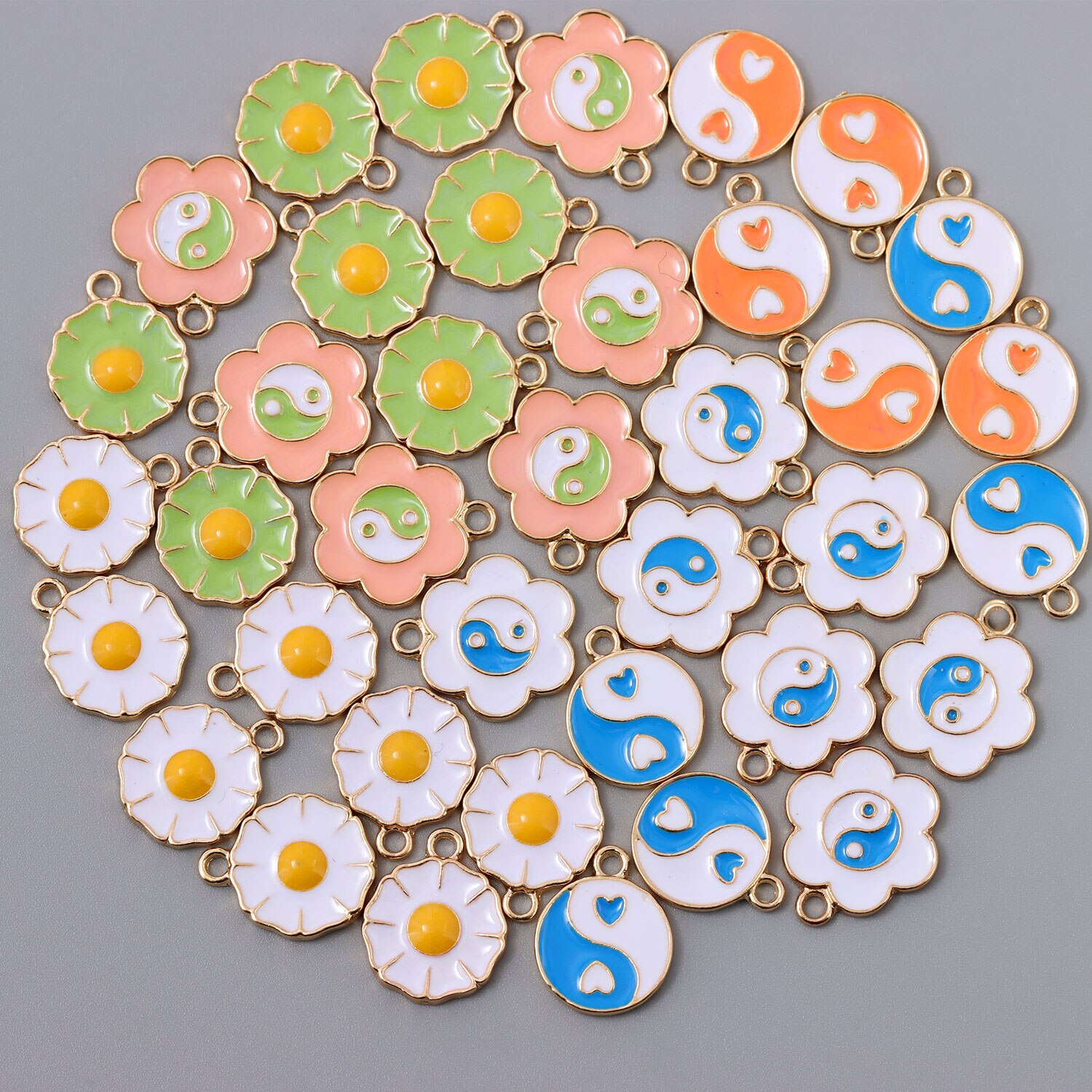 Kits de dijes de flores de Yin Yang, accesorios de joyería DIY, pulseras y collares, 60 piezas