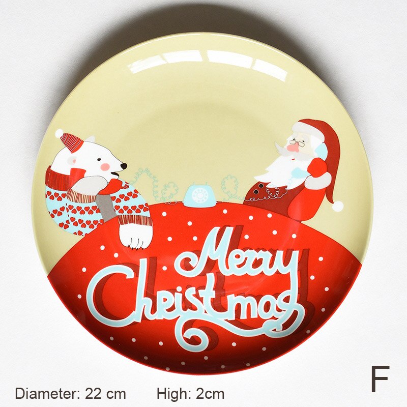 Year's Day Western-style Dinner Plate Christmas Cartoon Bone China Hand-painted Ceramic Breakfast Plate Kitchen Tableware: F