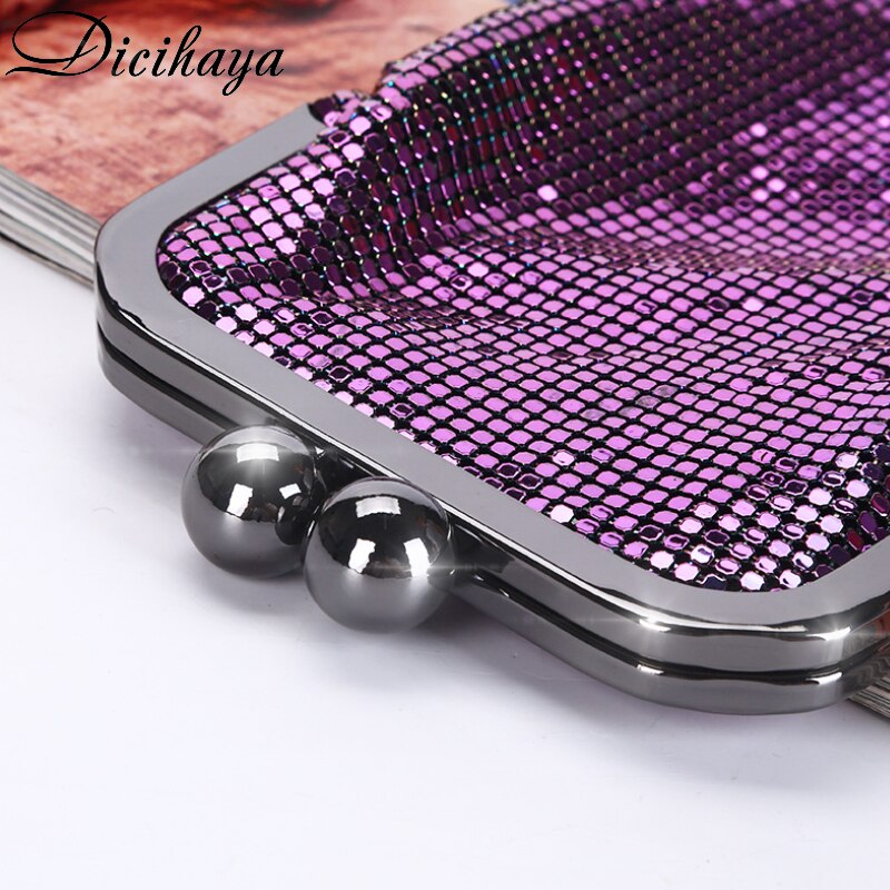 Dicihaya iridescence aluminium dam kvällsväskor dam bröllopsfest axelväskor telefonväska för fest clutch kedja väska