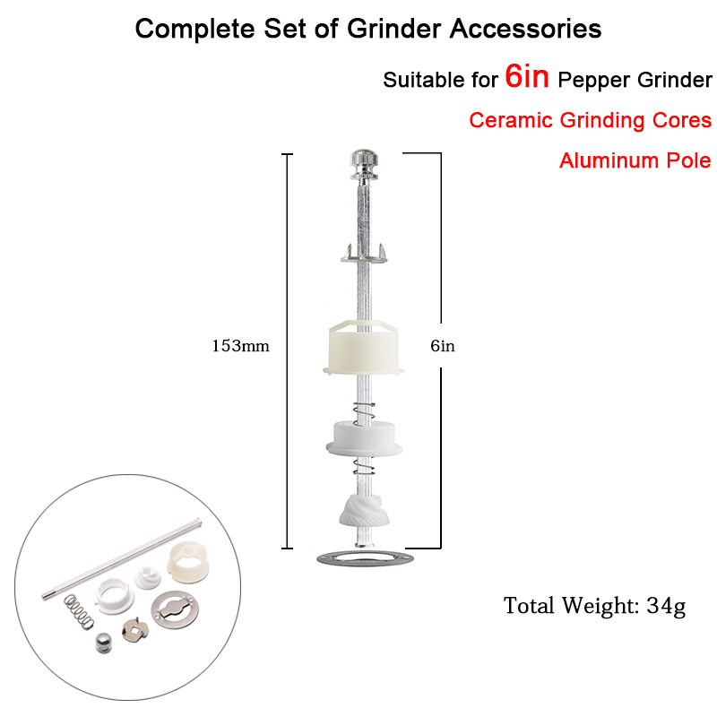 Komplette Set Pfeffer Grinder Zubehör Keramik Schleifen Core für 5 6 8 10 Zoll Mühle: Dark Khaki