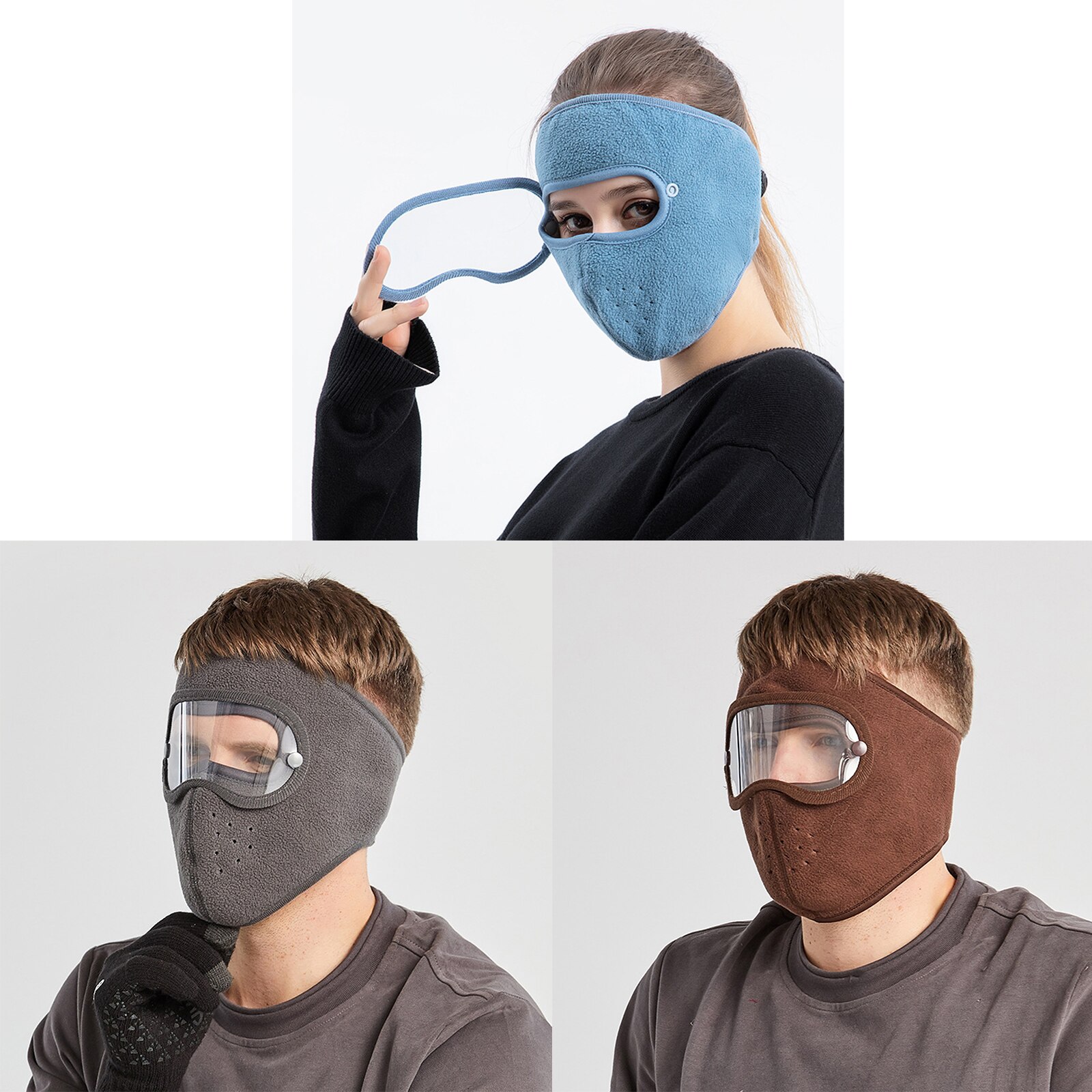 Dust-Proof Volledige Gezicht Hoofddeksels Anti-Fog Winter Warme Polar Fleece W/Goggles