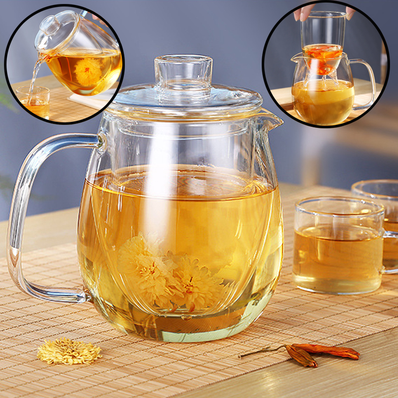 1200Ml Glazen Theepot Met Verwijderbare Zetgroep Veilig Thee Ketel Kan Worden Verwarmd Bloeiende Thee Filter Bloeiende Losse Blad Thee maker Set