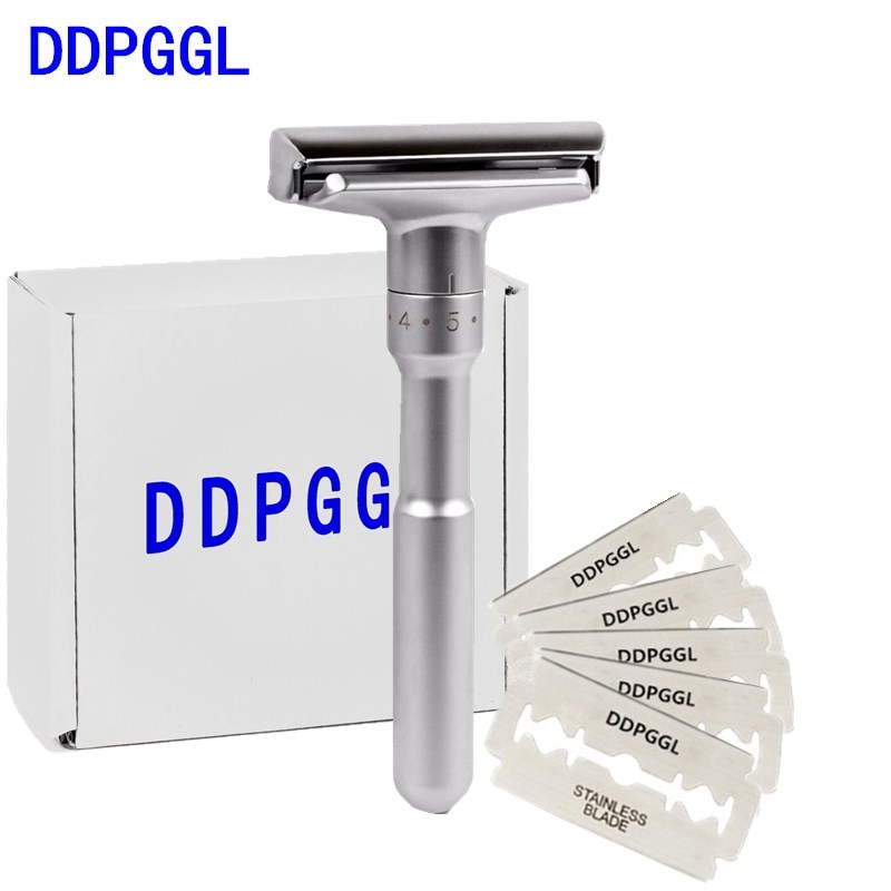 DDPGGL Men Classic Double Edge Adjustable Razor Shaver Smooth to Aggressive 1-6 Lime Hair Removal Razor with 5 Blades