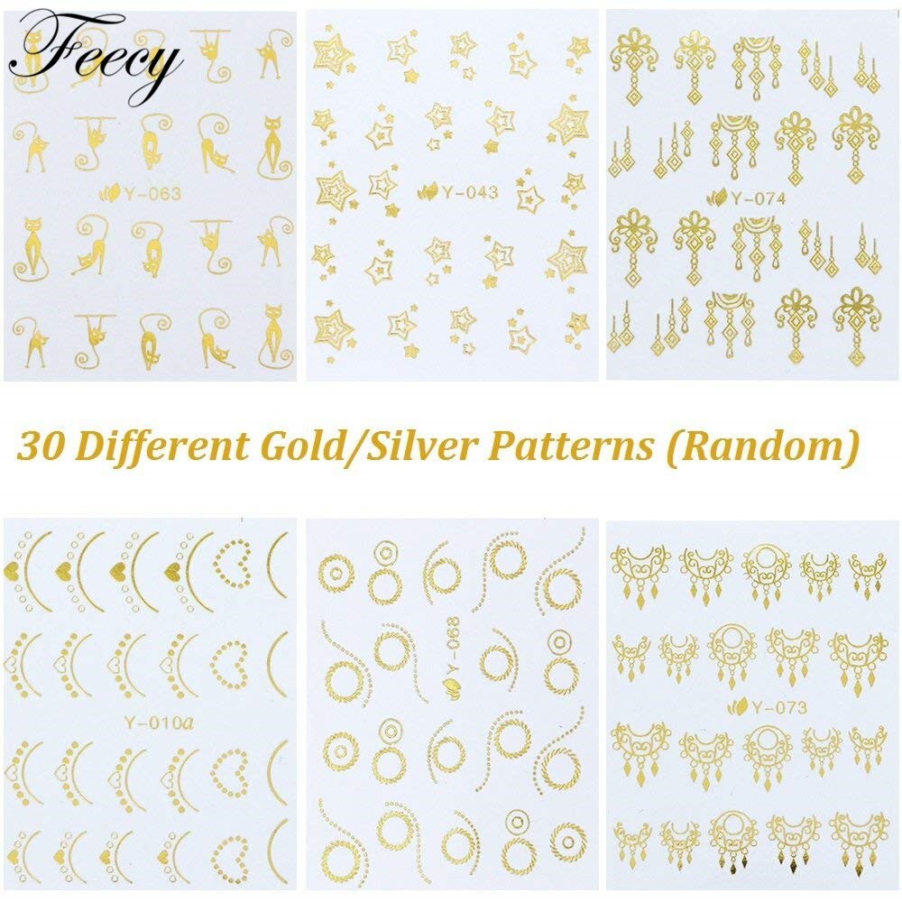 Nail Art Sticker Goud Zilver Glitter Voor Water Sticker Veer Bloem Spider Decals Nail Tips Diy Nail Art Decorations Stickers