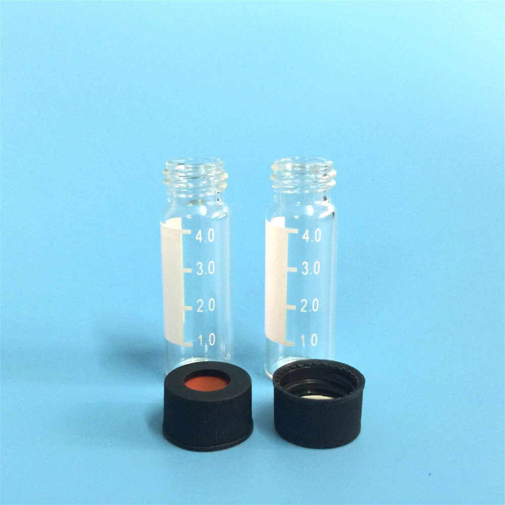 Transparante Chromatografie Flacon 4 Ml Voor Agilent/Wateren Met Zwarte Open Overgoten Cap Automatische Ontleden Sample Fles Met schaal 100pk