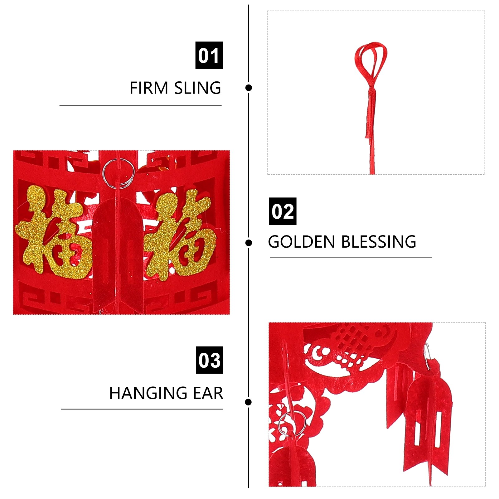 3Pcs Chinese Festival Lanterns Chinese Year Decoration Non-woven Lantern