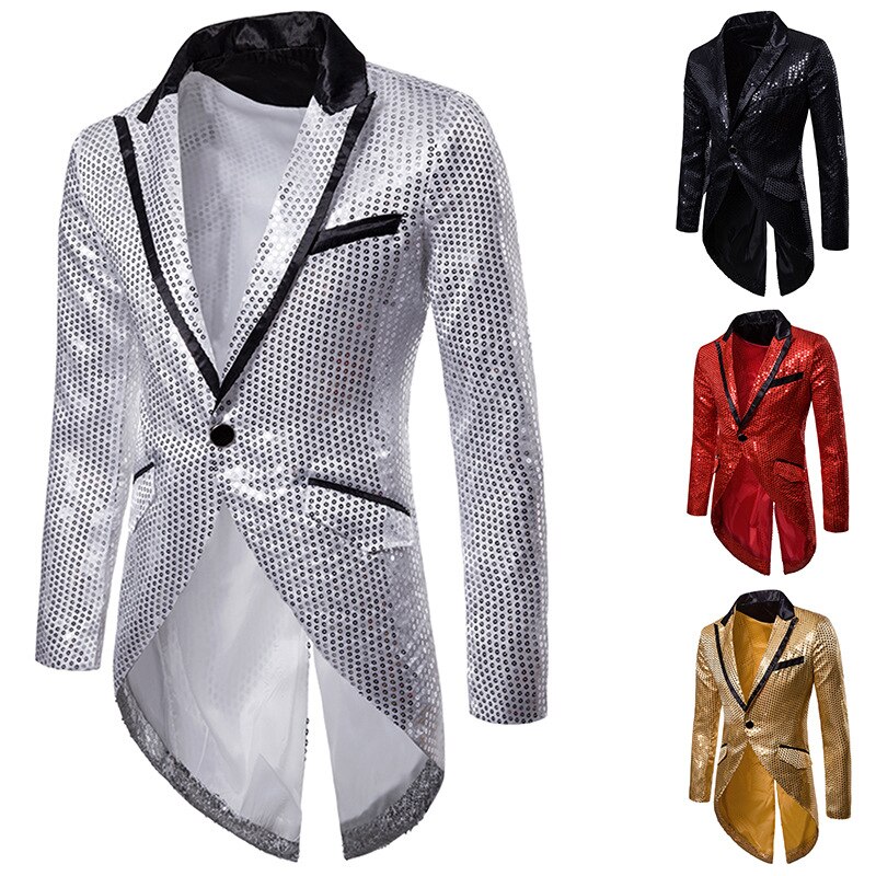 Mannen glanzende gouden pailletten glitter verbeterd blazer jas mannen nachtclub blazer wieden party jasje stadion zangers kleding