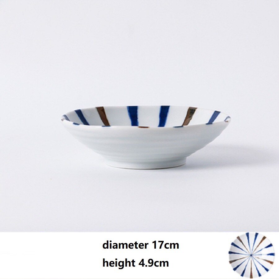 1 Pc Japanse Schotel Plaat Keramische Onderglazuur Retro Creatieve Lijnen Eenvoudige Exquise Huishouden Gemaakt In Japan: Diameter 17cm
