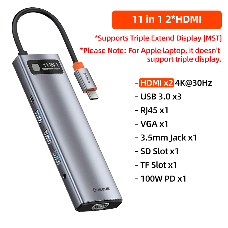 Baseus USB C HUB Multi HUB Ethernet Network PD 100W Type C Docking Station Splitter HDMI-Compatible USB 3.0 Adapter For Macbook