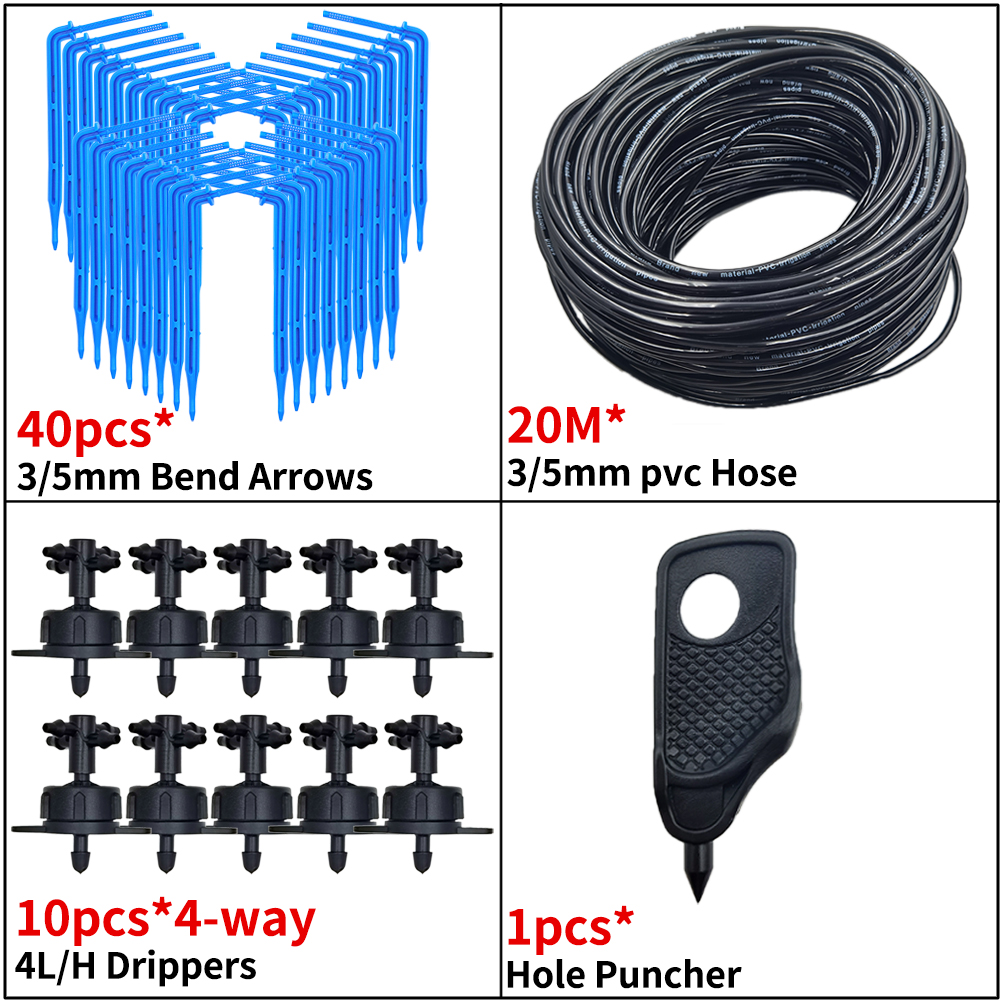OASIS Greenhouse Drip Irrigation 4-way 3/5mm Drip Arrow 2-way Transmitter Irrigation Watering System for Bonsai Garden 10/20set: Lavender