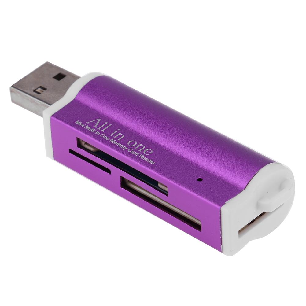 Leitor de cartão de memória usb2.0 1 peça, 4 em 1, liga de alumínio, leitor de cartão sd/sdhc/mini sd/mmc/tf