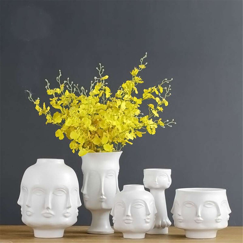 Lady / Men Face Head Planter Vase Flower Human Succulent Pot Home Garden Ornament White Ceramic Craft