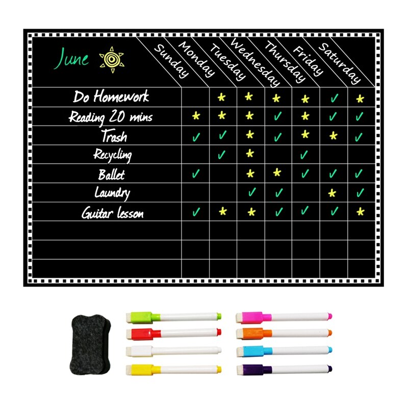 1 Set Black Magnetic Menu Board Weekly Meal Planner Dry Erase Board for Kitchen Refrigerator and Grocery