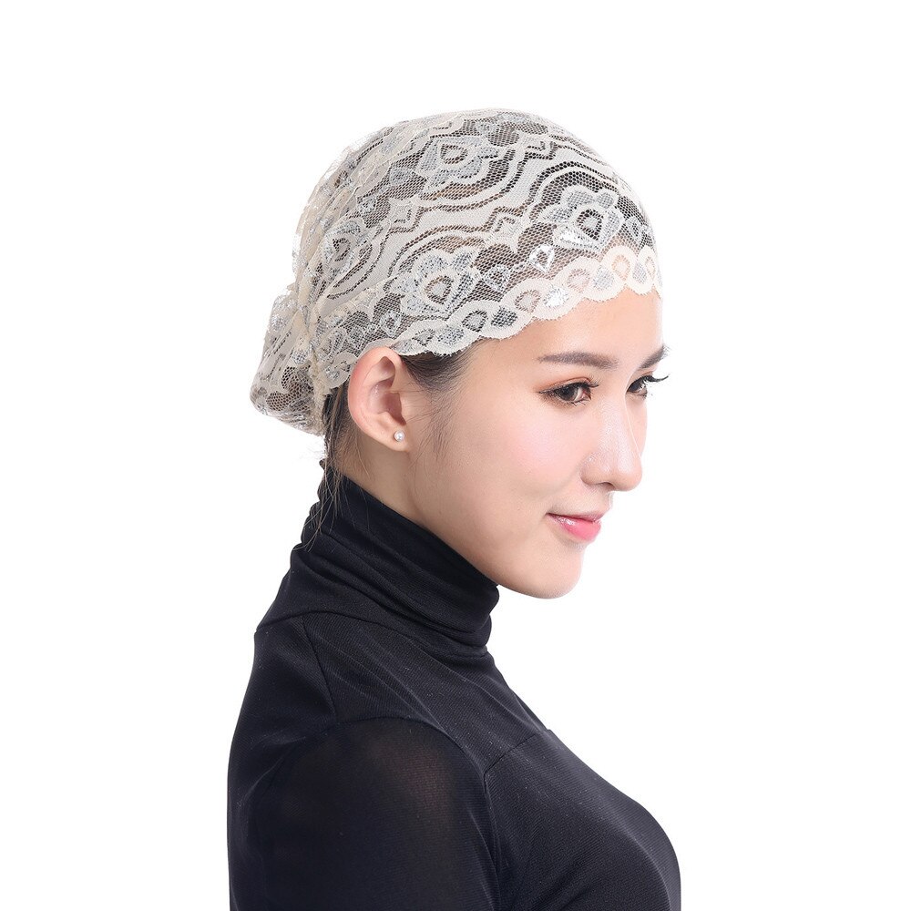 Vrouwen Moslim Stretch Kant Tulband Hoed Chemo Cap Haaruitval Hoofd Sjaal Wrap Cap