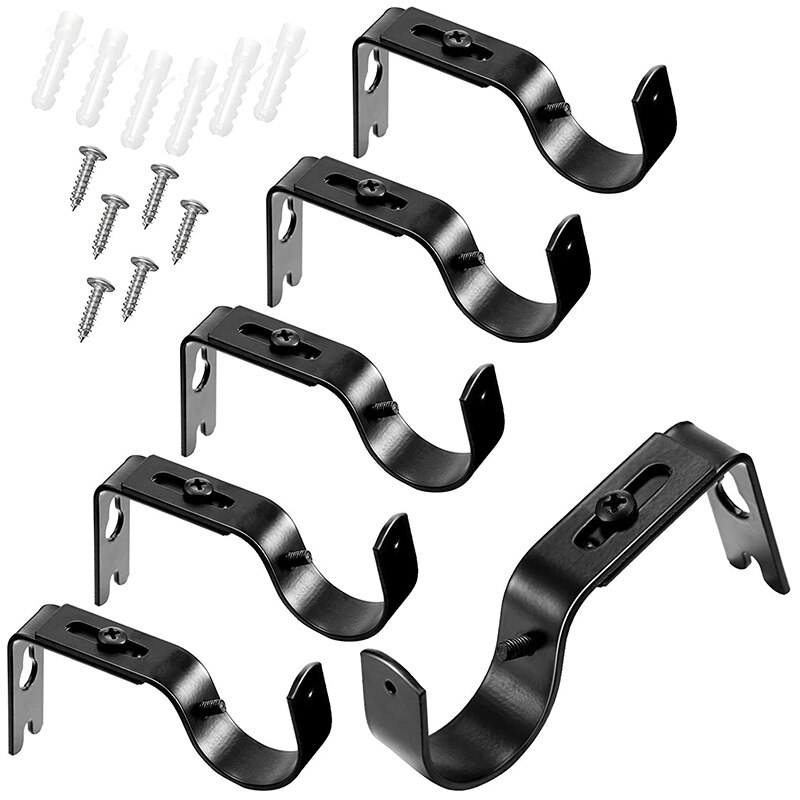 6 Pieces Curtain Rod Brackets General Adjustable Curtain Brackets Valance Support Holders Curtain Rod Holder Wall Hooks