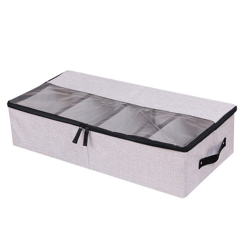 Opvouwbare raster schoenendoos opbergtas dikke stof transparante schoenendoos stof bed bodem schoen opbergdoos: light grey