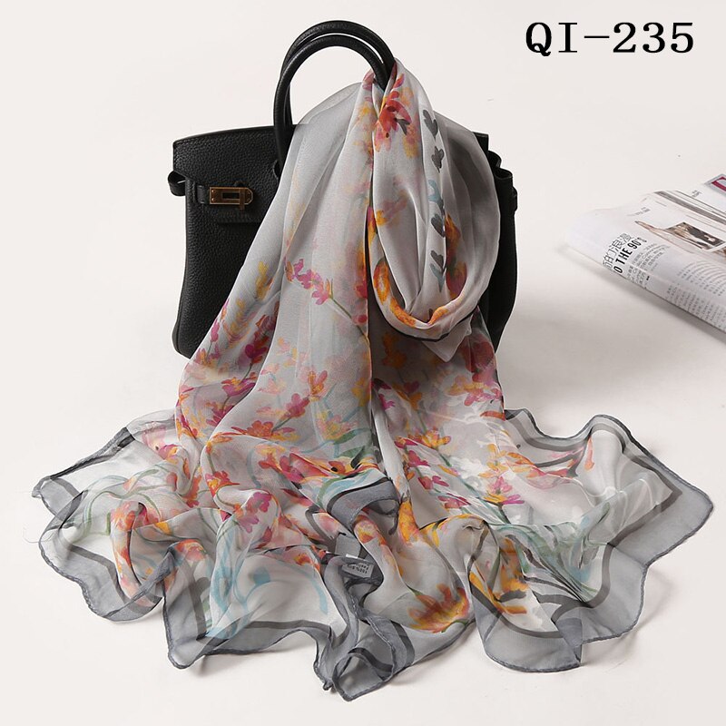 Women Foulard Gradient Flower Georgette Scarf Bandana Shawl Hijab Summer Sun protection