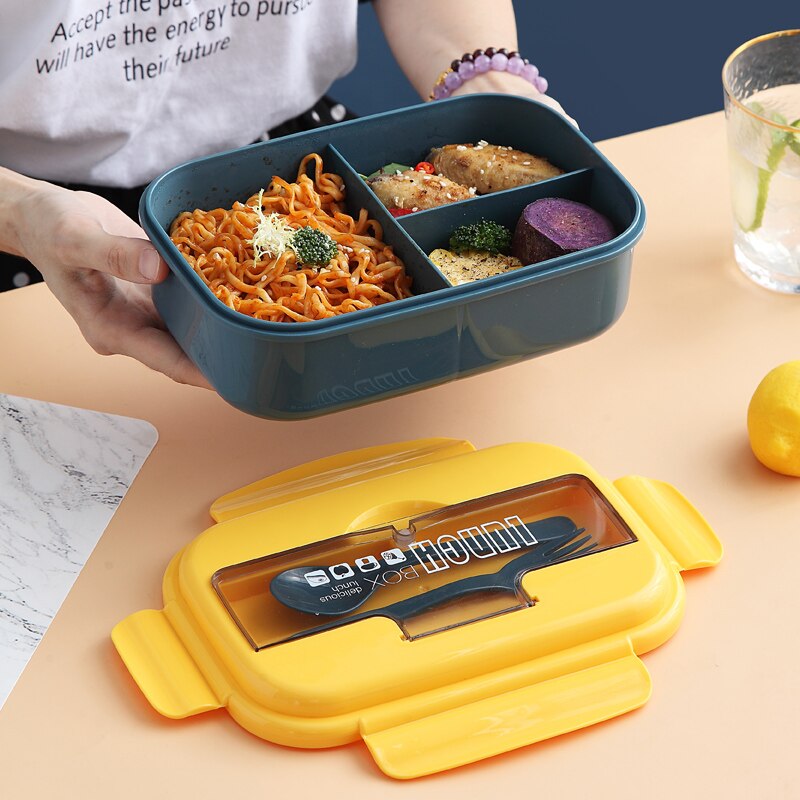 Studerende madpakke japansk stil lækagesikker madbeholder opbevaring hvede halmmateriale morgenmad bento box med gaffel ske