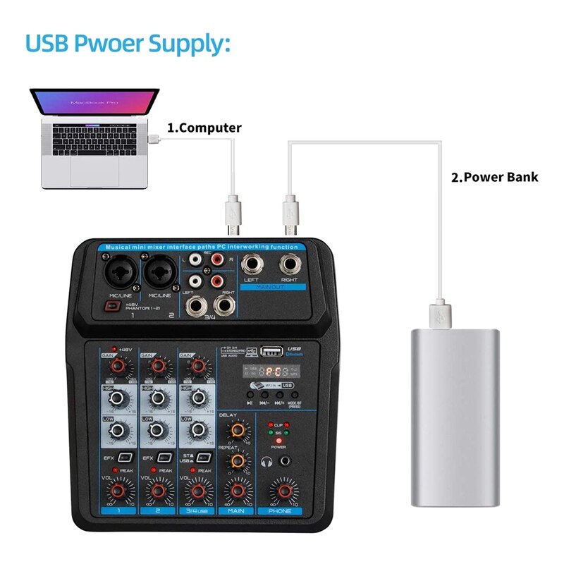 Audio Mixer 4-Channel USB Audio Interface Audio Mixer, DJ Sound Controller Interface With USB,Soundcard For PC Recording