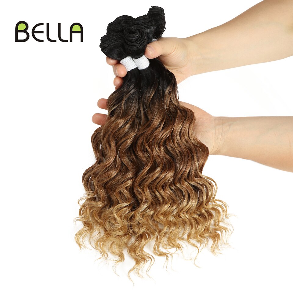 Bella de la onda profunda mechones extensiones de pelo ondulado mechones Ombre marrón 7 piezas 12 14 16 pulgadas 240g extensiones de cabello sintético 3 colores disponibles