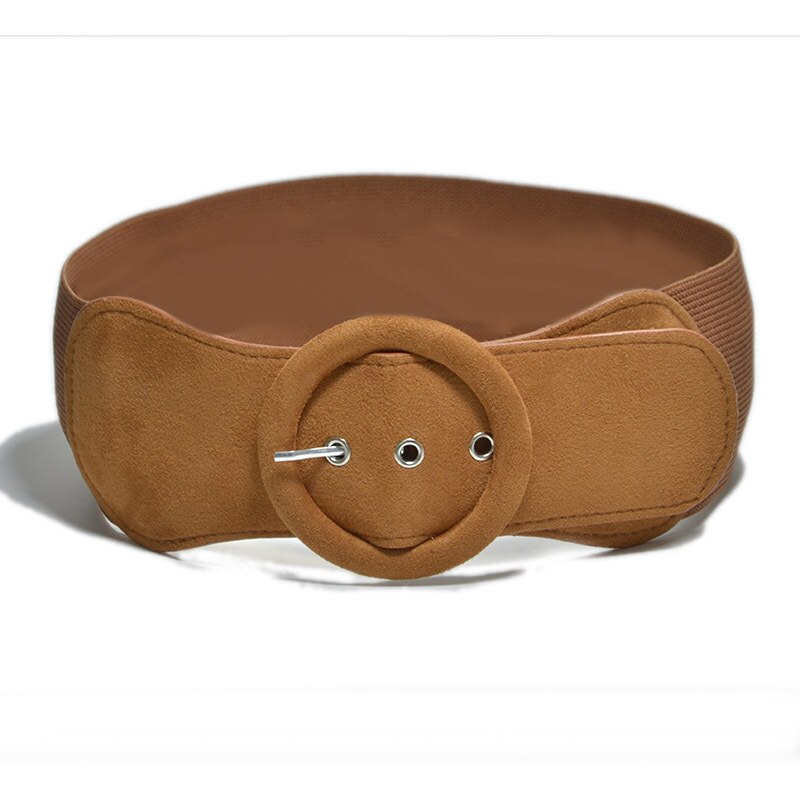 Moda damska zamsz elastyczny pas dół kurtki szeroki pas dobre dopasowanie elegancka sukienka ze sprzączką pas klamra miękki pas: brązowy