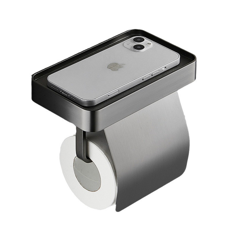 Tuqiu-soporte de papel higiénico gris cromado, portarrollos de papel de acero inoxidable con estante de almacenamiento para teléfono