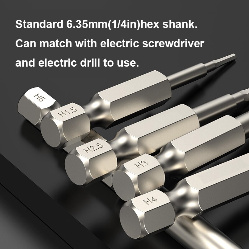 100mm Hex Head Allen Wrench Drill Bit Set S2 Steel Metric Hex Bit Set Magnetic Tip Hex Key Screwdriver Bits For Electric Drill