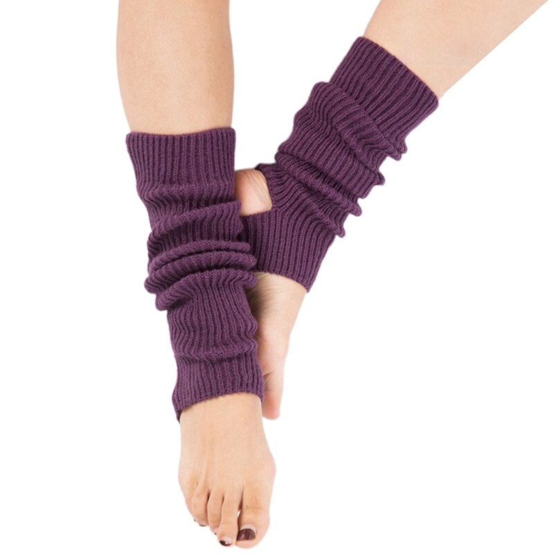 Étriers chauffe-jambes, manchettes de bottes, tricot côtelé, sans orteils, danse, Yoga, chaussettes hautes, R7RF: Deep purple