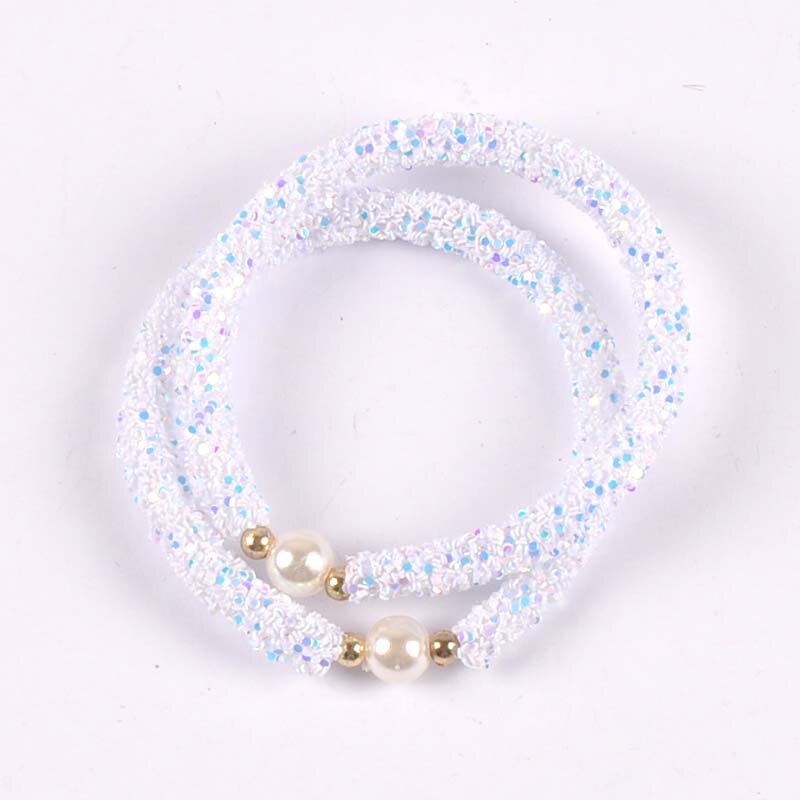 2 stuks schattige pailletten en parels wit en roze kindertrui-armband voor kinderen  cp2723: Wit