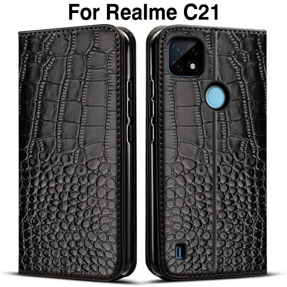 Voor Realme C21 Case Funda Telefoon Beschermende Shell Hoesje Case Voor RealmeC21 Flip Wallet Leather Book Etui Capa Coque Tas: Black