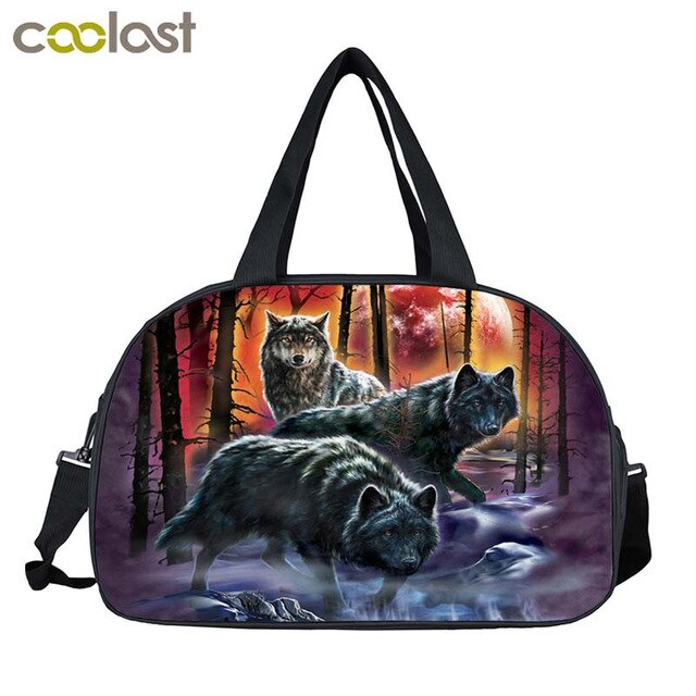 Wolf Howling Moon Travel Duffle Bag Women Handbags Ladies Larger Capacity Storage Bags Multifunctional Travel Totes Shoes Holder: STByinhua56