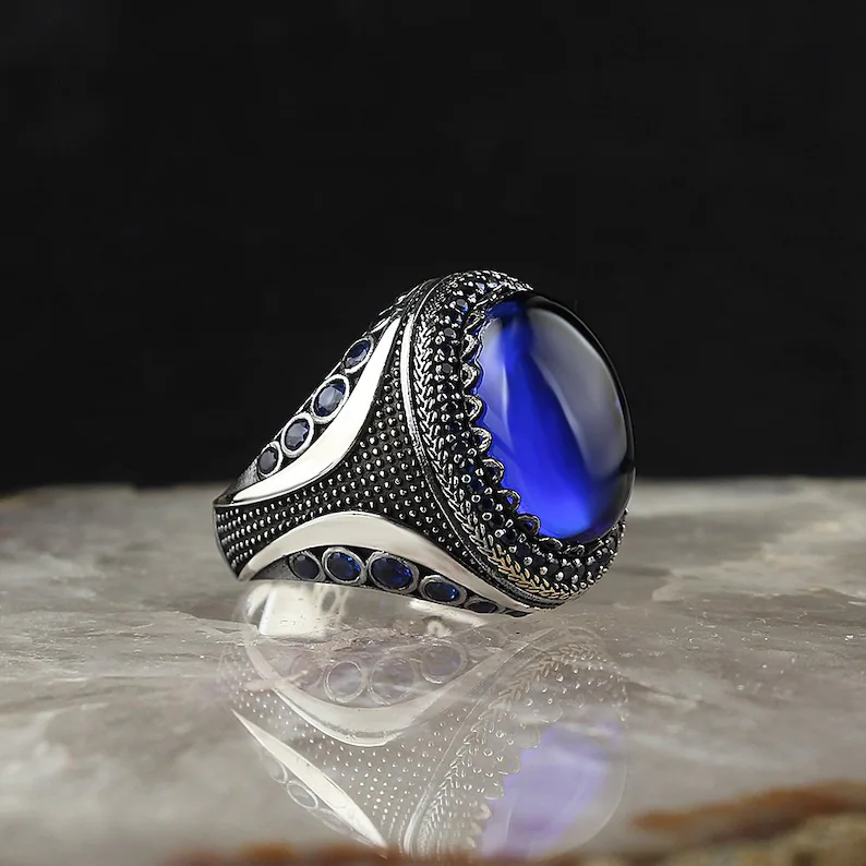 Zilver Kleur Ring Met Natuurlijke Zirkoon Of Onyx Of Turquoise Gemstone Zilveren Vrouwen Ring Zilver Mannen Ring Voor Mannen Voor Hem