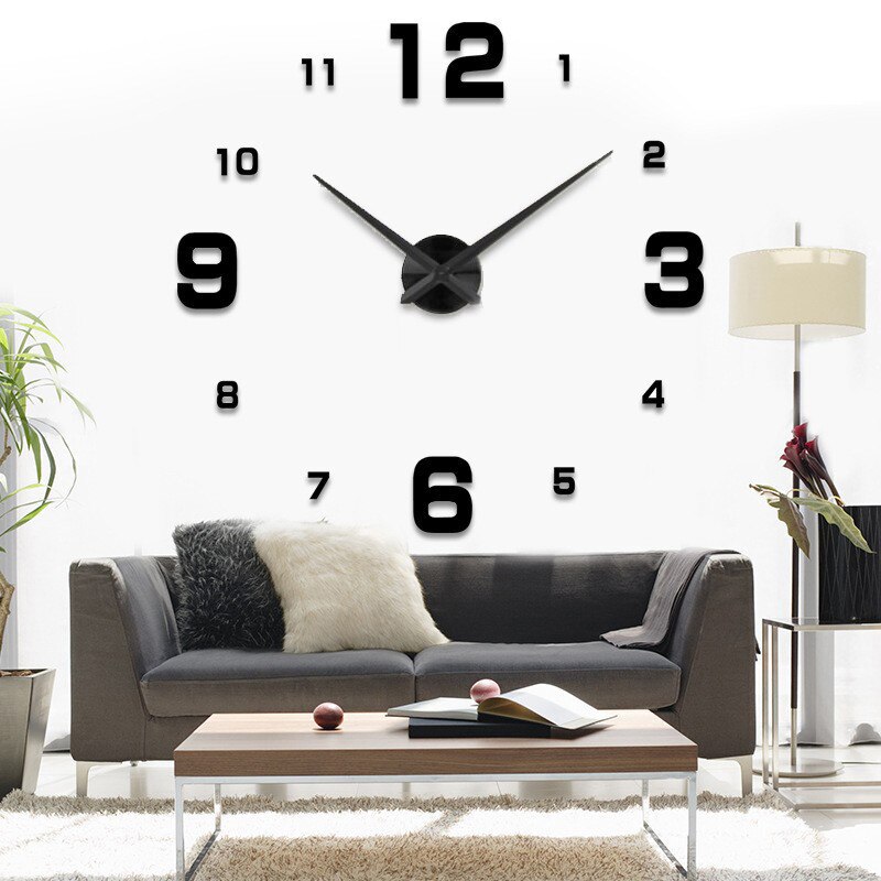 3D wall clock clocks reloj de pared watch 3d diy Acrylic mirror Stickers Quartz Modern Home Decoration: black / 47inch