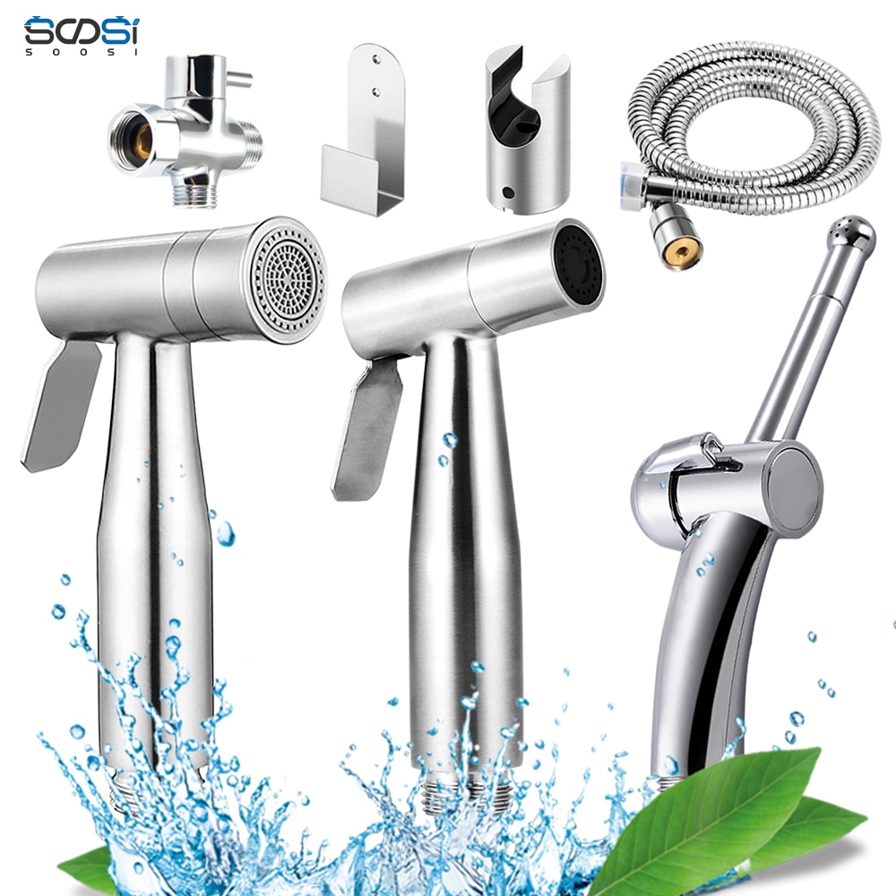 SOOSI Stainless Steel Toilet Bidet Sprayer Set Multi-mode Hand-held Cloth Diaper Spray Gun Head Portable Muslim Shower