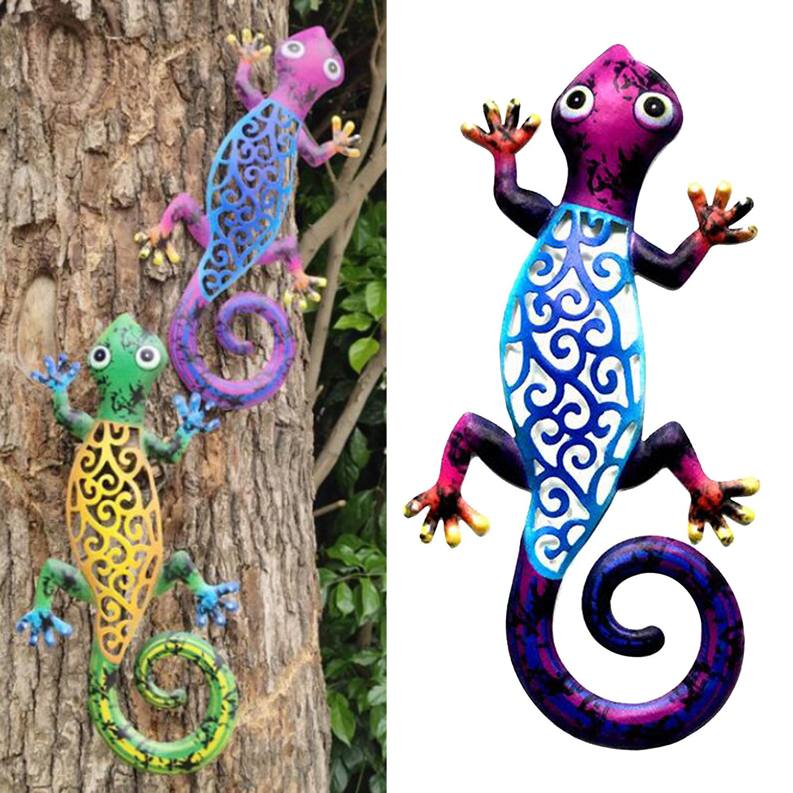 Jern kunst gecko ornamenter udendørs metal firben kunst ing skulptur til terrasse: Blå