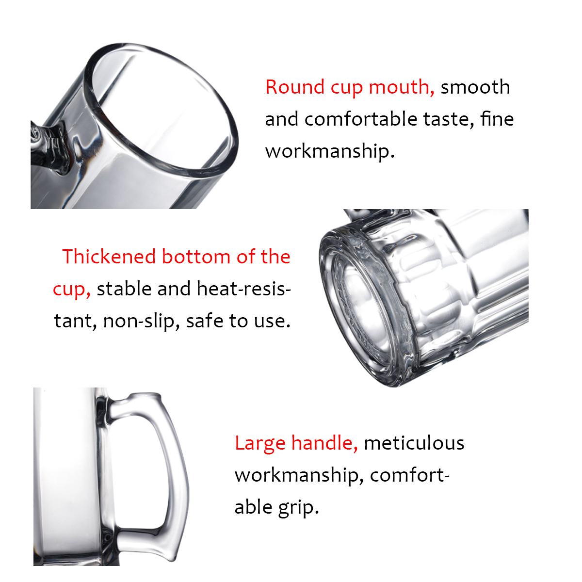 2pcs Household Glass Beer Mug With Handle Thickened Transparent Crystal Tea Cup Drink Cup Bar Party Supplies Cocktail Glass Mug