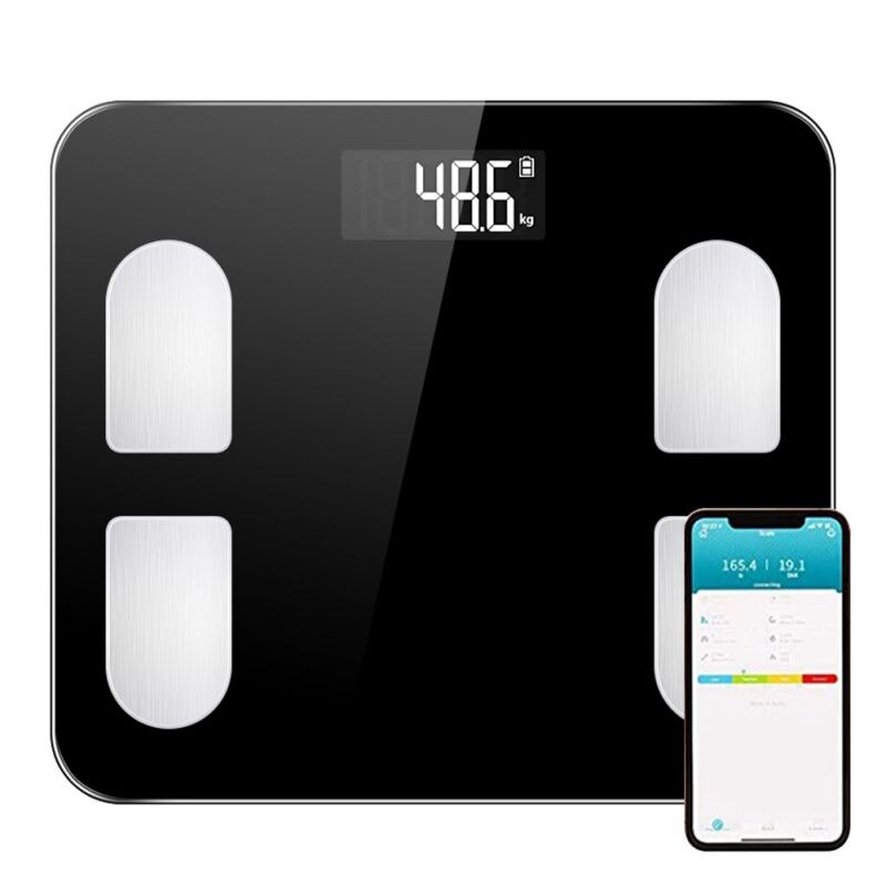 Bluetooth Body Fat Scale Smart Electronic Weighing Scale Household Adult Precision Human Body Weighing Fat Measurement: Black